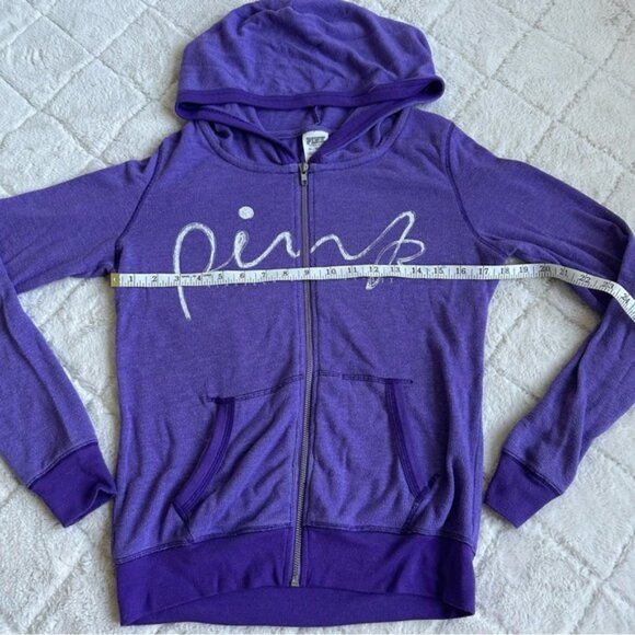 Victoria's Secret PINK | Purple Script Full Zip Logo Hoodie | Size Extra Small - Picture 10 of 11